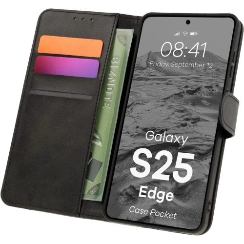 Etui z klapką Bizon Case Pocket do Samsung Galaxy S25 Edge czarne