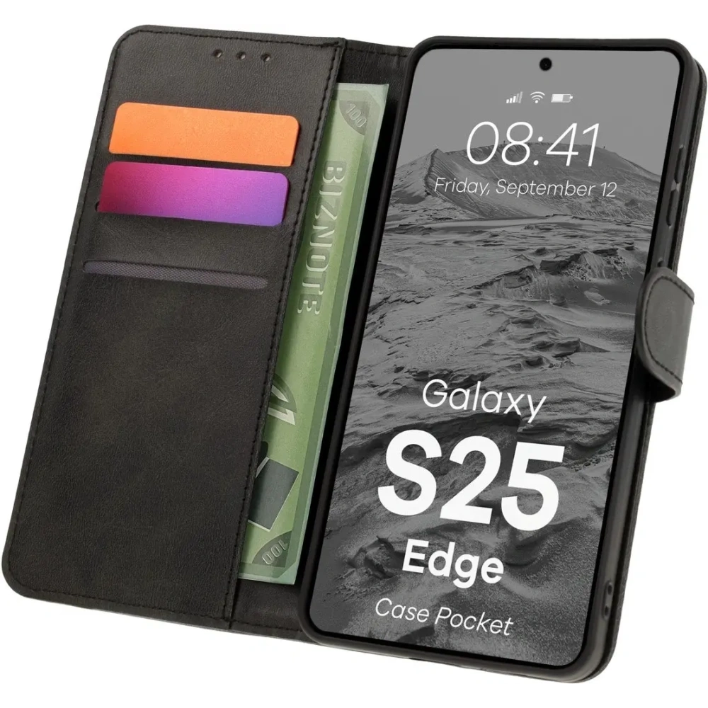 Wholesale BIZON Case Pocket Samsung Galaxy S25 Edge black - BIZ9303 - {ean13} - Hurt