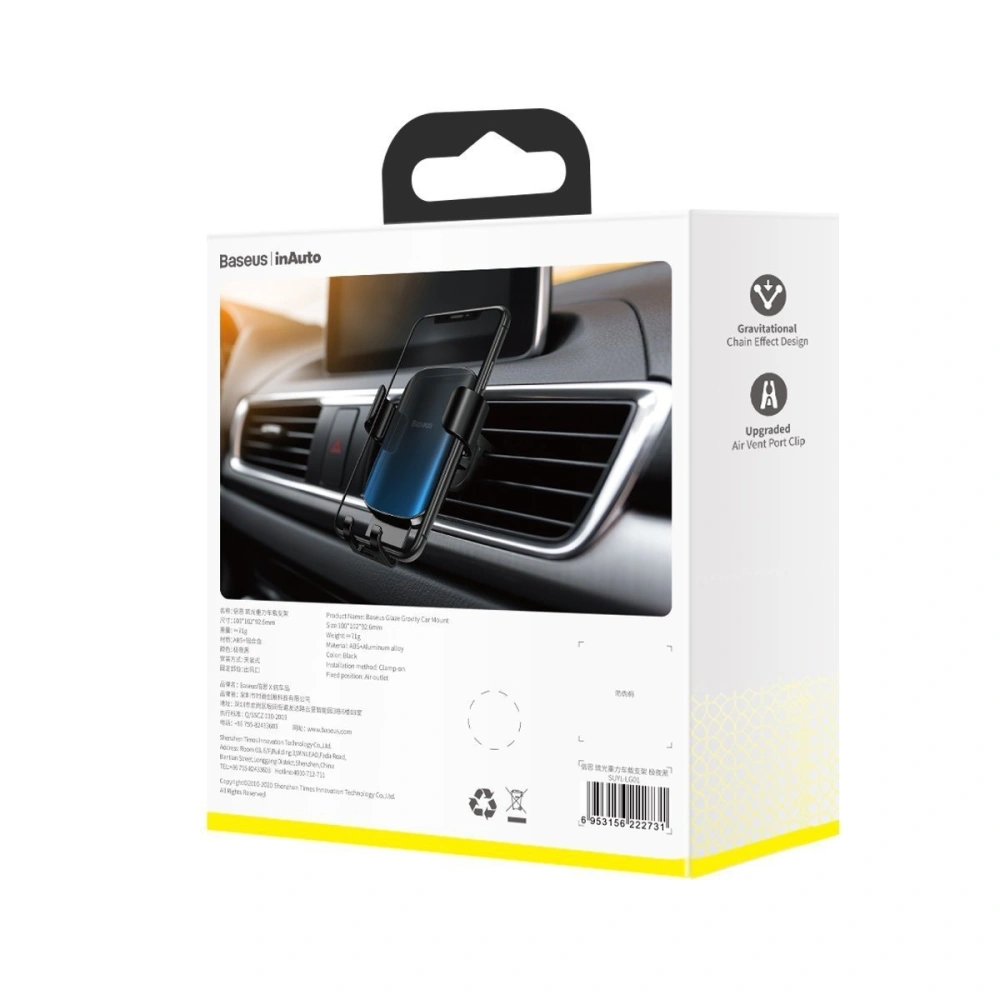 Wholesale Baseus Glaze Gravity Air Vent Car Holder Aluminium Black - BSU1527BLK - {ean13} - Hurt