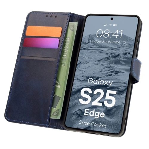 Etui z klapką Bizon Case Pocket do Samsung Galaxy S25 Edge granatowe