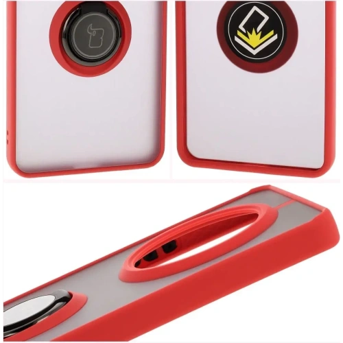 Etui z uchwytem na palec Bizon Case Hybrid Ring do Realme 14 Pro 5G przydymione z czerwoną ramką