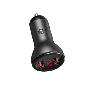 Baseus Digital Display Dual USB 4.8A Car Charger 24W Grey