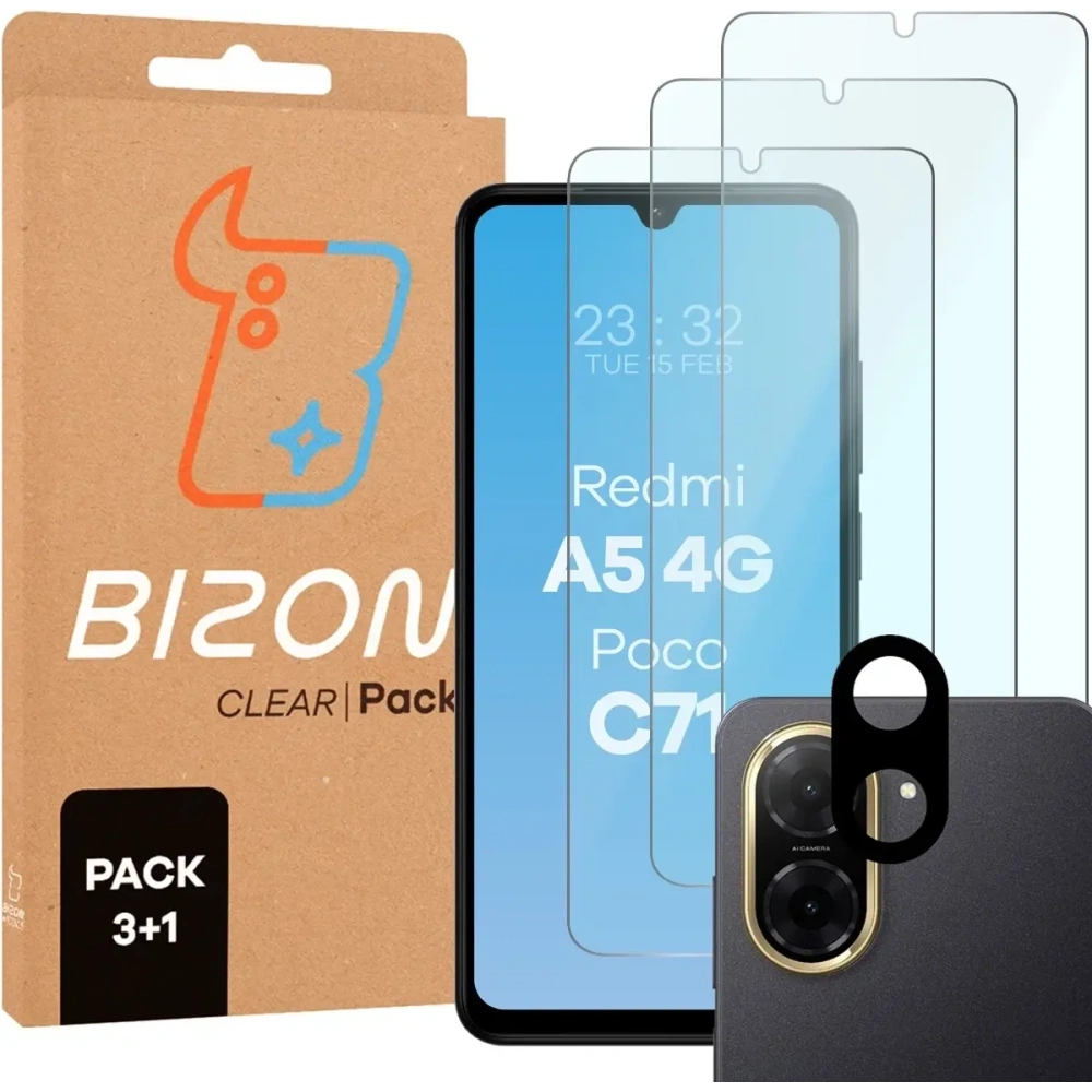 Wholesale Bizon Glass Clear 2 Pack 3x tempered glass + lens protection Xiaomi Redmi A5 4G / POCO C71 4G - BIZ9324 - {ean13} - Hurt