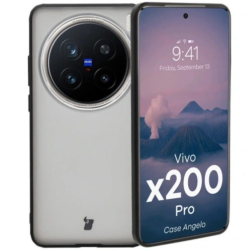 Etui Bizon Case Angelo do Vivo X200 Pro przydymione z czarną ramką