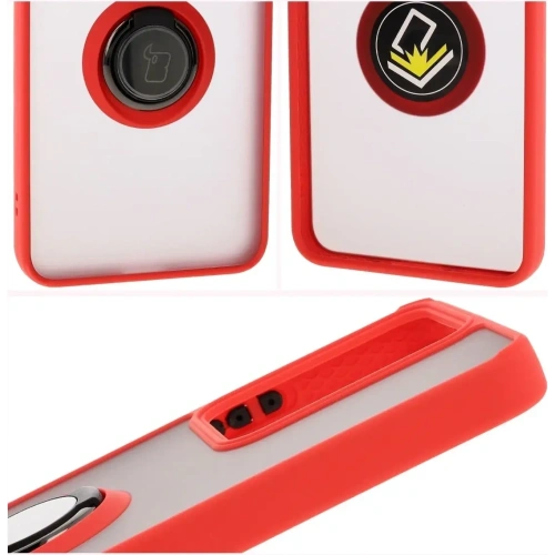 Etui z uchwytem na palec Bizon Case Hybrid Ring do Realme 14 5G / 14T 5G przydymione z czerwoną ramką