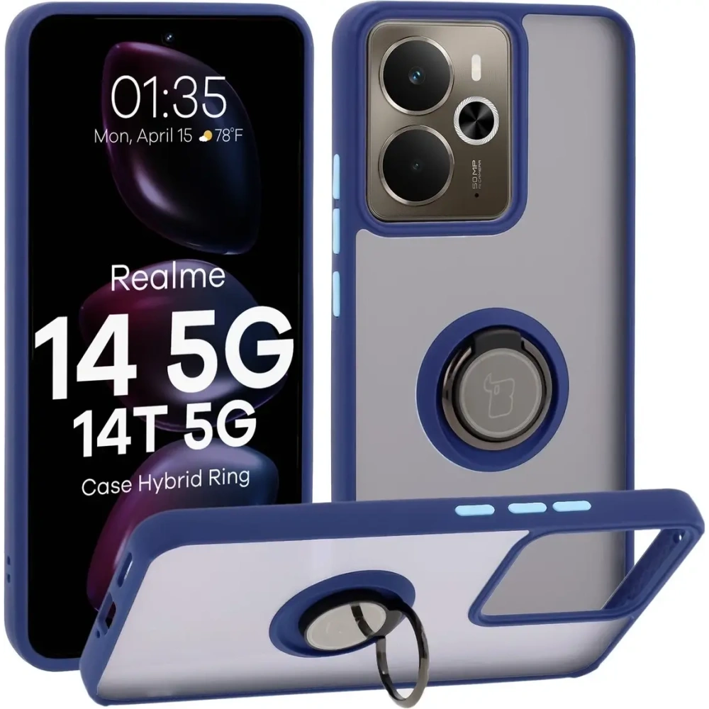 Wholesale Bizon Case Hybrid Ring Realme 14 5G / 14T 5G smoky with a navy blue frame - BIZ9332 - {ean13} - Hurt