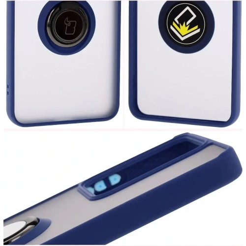 Etui z uchwytem na palec Bizon Case Hybrid Ring do Realme 14 5G / 14T 5G przydymione z granatową ramką