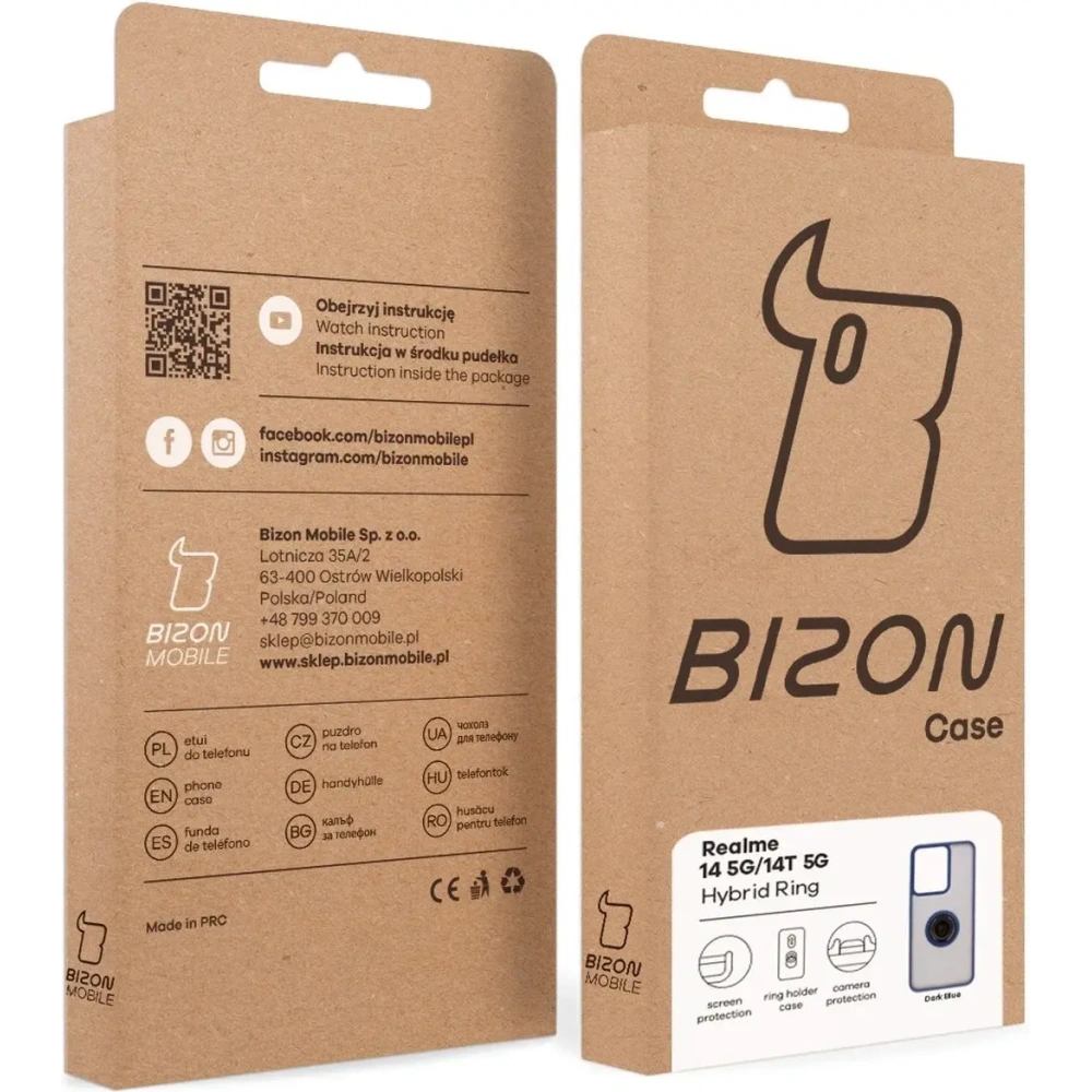 Wholesale Bizon Case Hybrid Ring Realme 14 5G / 14T 5G smoky with a navy blue frame - BIZ9332 - {ean13} - Hurt