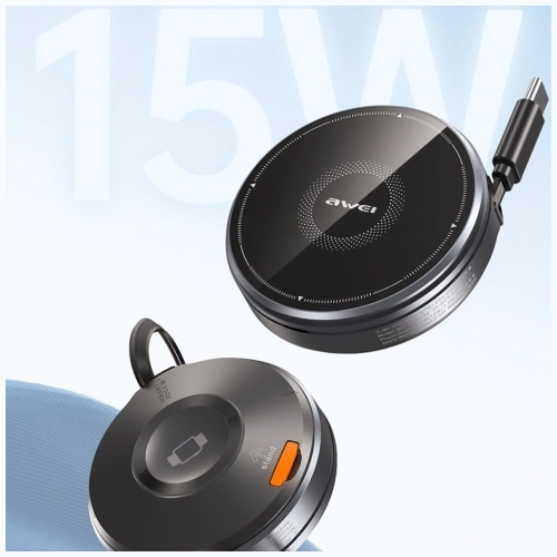 Ładowarka indukcyjna 3w1 AWEI W27 15W MagSafe do telefonu, zegarka z kablem USB-C Fast Charging czarny