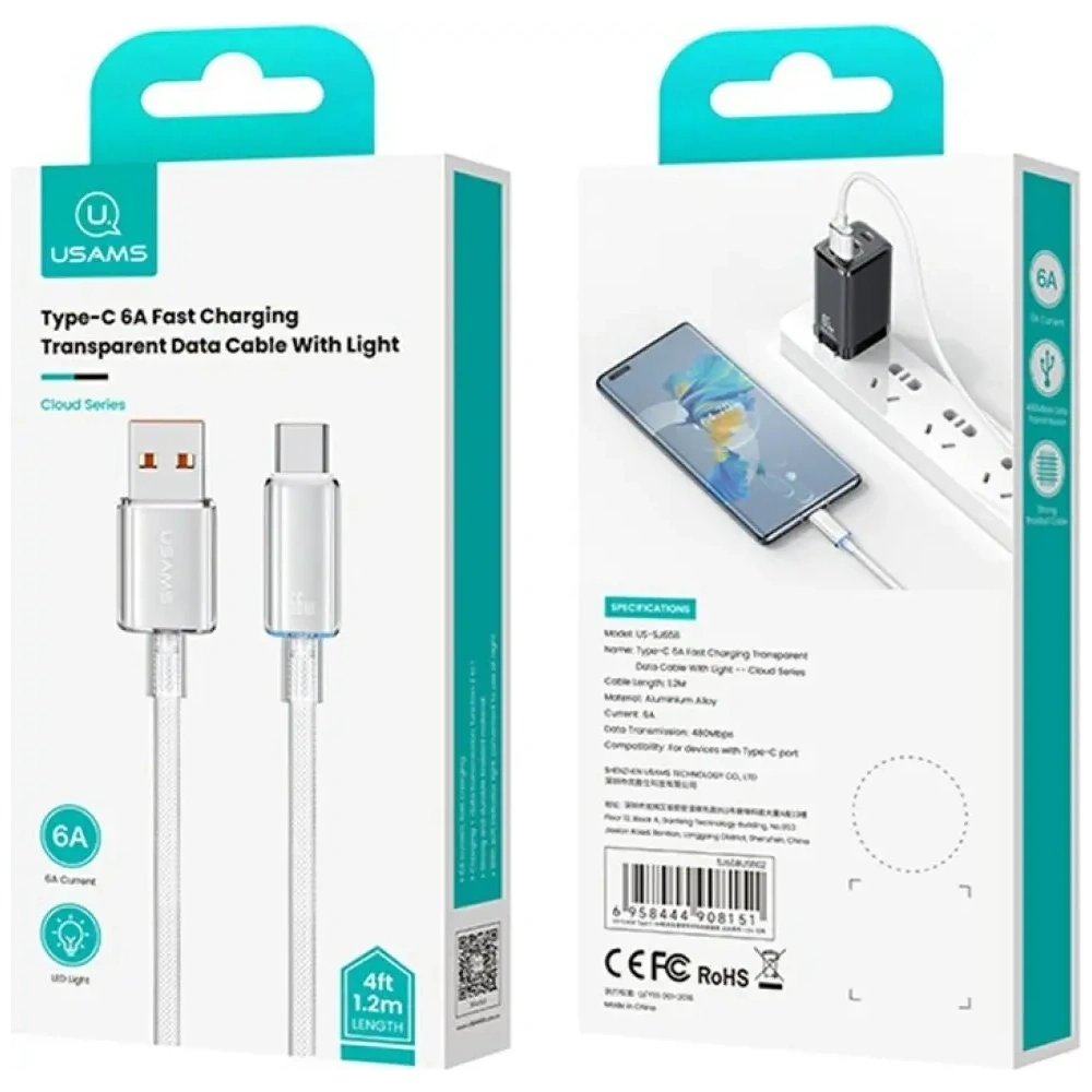 Hurtownia GSM - USAMS Cloud Sorozat US-SJ658 USB-A / USB-C Kábel 6A 12m kék - USA1262 - {ean13} - Hurt