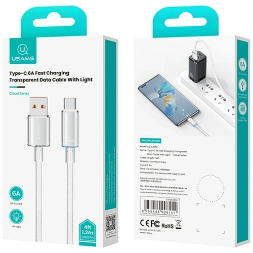 Kabel USB-A / USB-C USAMS Cloud Series US-SJ658 6A 12m różowy