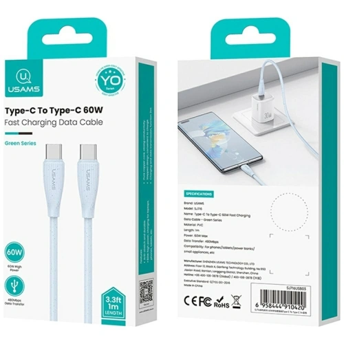 Kabel USB-C / USB-C USAMS Green Series SJ716 60W 1m różowy