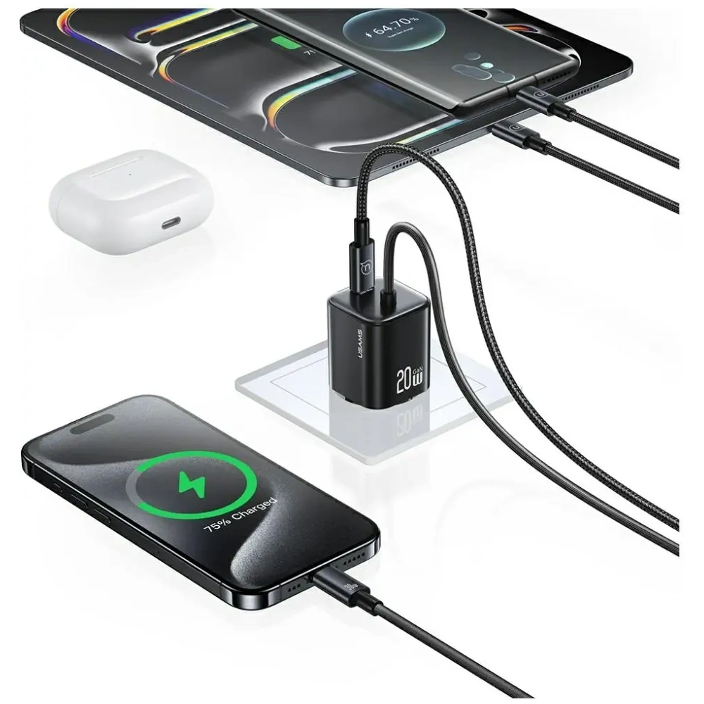 Hurtownia GSM - Încărcător rapid mini USAMS JC Series CC261 20W GaN 2xUSB-C alb - USA1270 - {ean13} - Hurt