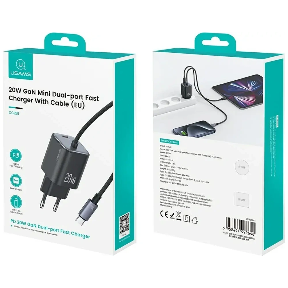 Hurtownia GSM - Încărcător rapid mini USAMS JC Series CC261 20W GaN 2xUSB-C alb - USA1270 - {ean13} - Hurt