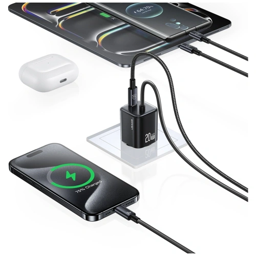 Ładowarka sieciowa USAMS JC Series CC261 20W GaN Mini Fast Charger 2xUSB-C czarny