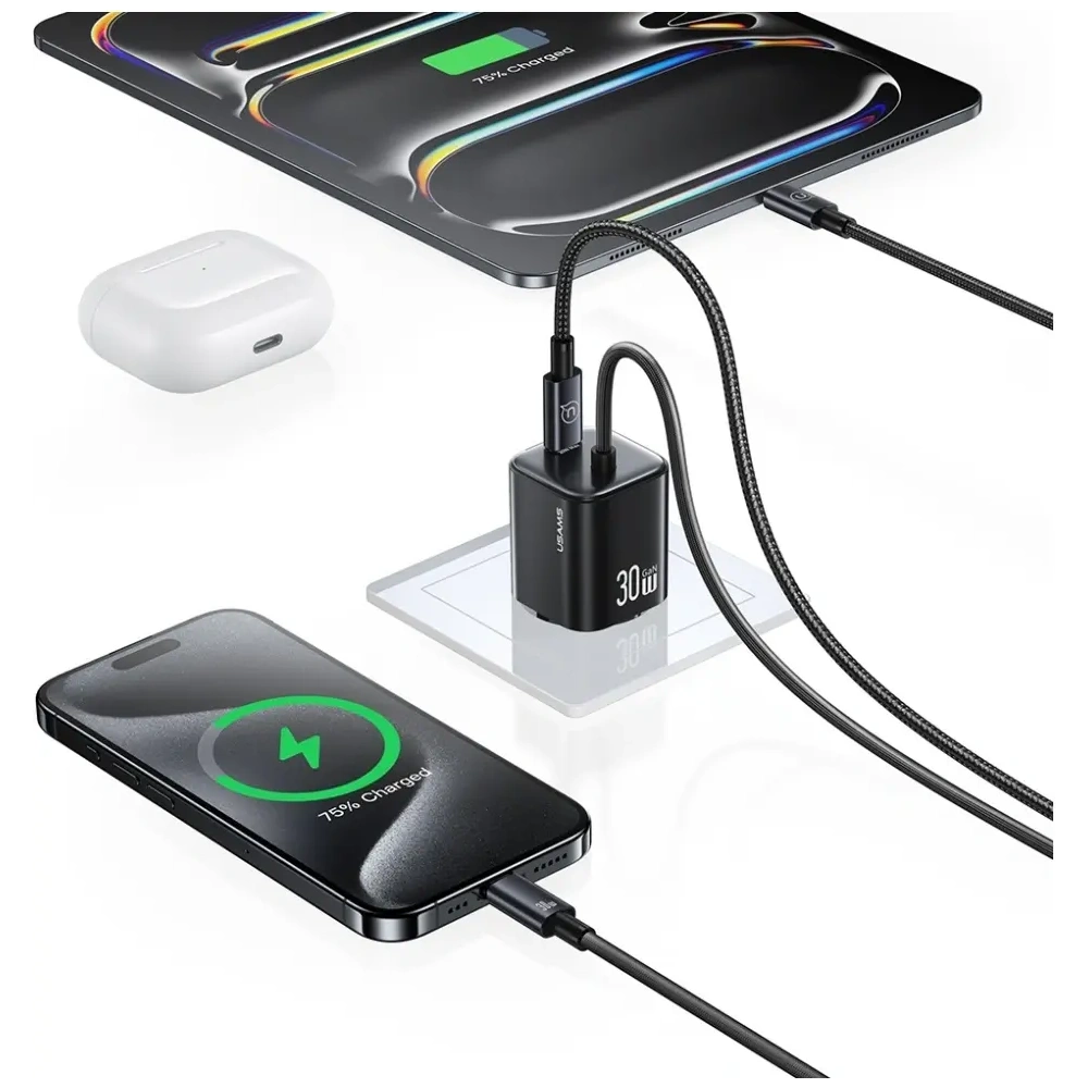 Wholesale USAMS JC Series CC264 30W GaN Mini Fast Charge 2xUSB-C White Wall Charger - USA1272 - {ean13} - Hurt