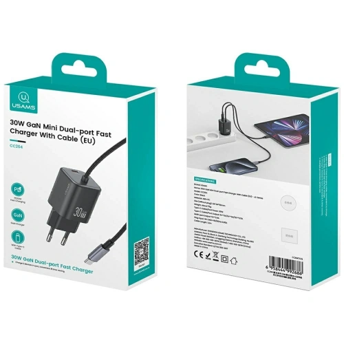 Ładowarka sieciowa USAMS JC Series CC264 30W GaN Mini Fast Charge 2xUSB-C biały