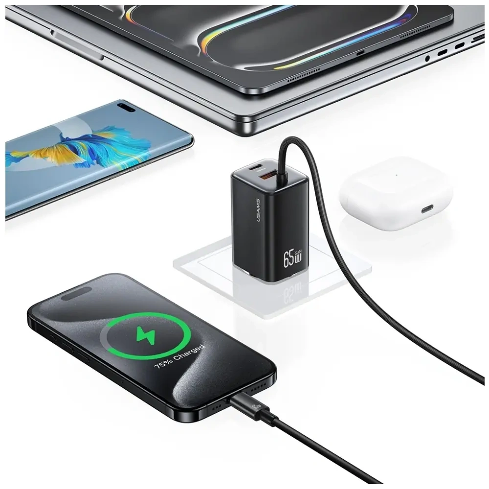 Hurtownia GSM - Încărcător rapid USAMS JC Series CC266 65W GaN USB-A, 2xUSB-C negru - USA1275 - {ean13} - Hurt