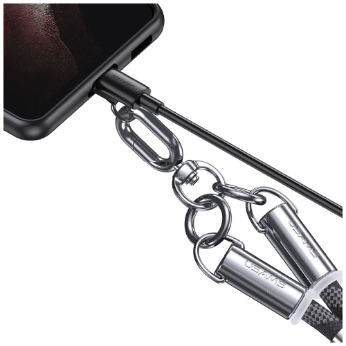 Smycz do telefonu z kablem do ładowania USB-C / USB-C USAMS SJ745 60W 1.2m czarny