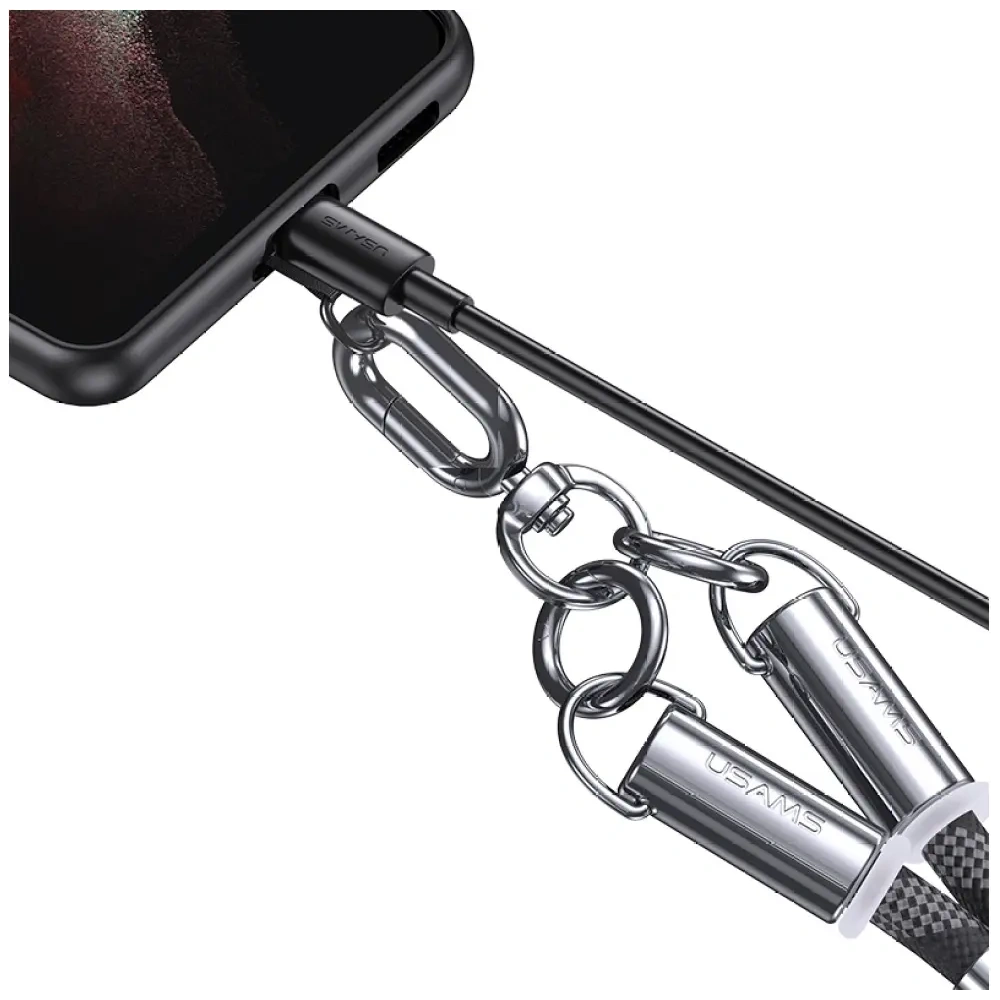Wholesale USAMS SJ745 Phone lanyard with USB-C / USB-C charging cable 60W 1.2m black - USA1276 - {ean13} - Hurt