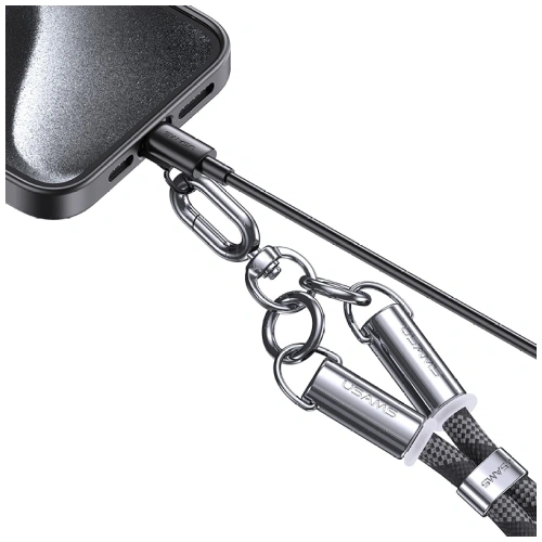 Smycz do telefonu z kablem do ładowania USB-C / Lightning USAMS SJ746 30W 1.2m czarny