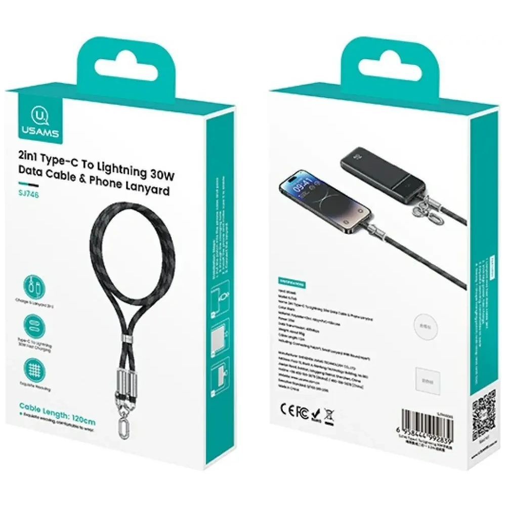 Wholesale USAMS SJ746 Phone lanyard with USB-C / Lightning charging cable 30W 1.2m blue - USA1283 - {ean13} - Hurt