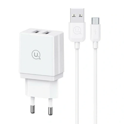 Ładowarka Sieciowa USAMS 2xUSB-A + kabel Micro/USB-A Fast Charging biała HC HCXLTZ02