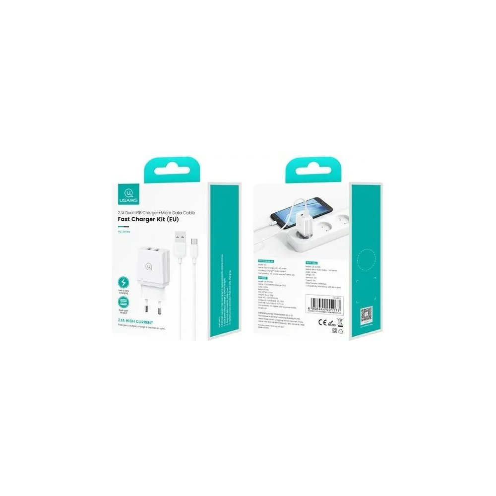 Hurtownia GSM - Ładowarka Sieciowa USAMS 2xUSB-A + kabel Micro/USB-A Fast Charging biała HC HCXLTZ02 - USA1286 - {ean13} - Hurt