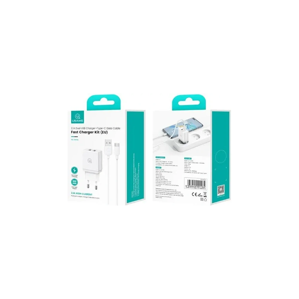 Hurtownia GSM - Ładowarka Sieciowa USAMS 2xUSB-A + kabel USB-C/USB-A Fast Charging biała HC HCXLTZ03 - USA1287 - {ean13} - Hurt