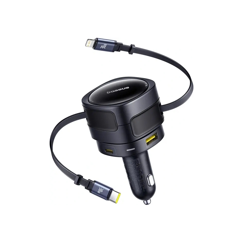 Hurtownia GSM - Baseus Enjoyment Max Autós Töltő USB-A, USB-C USB-C és Lightning Kábelekkel 90W Fekete - BSU8970 - {ean13} - Hurt