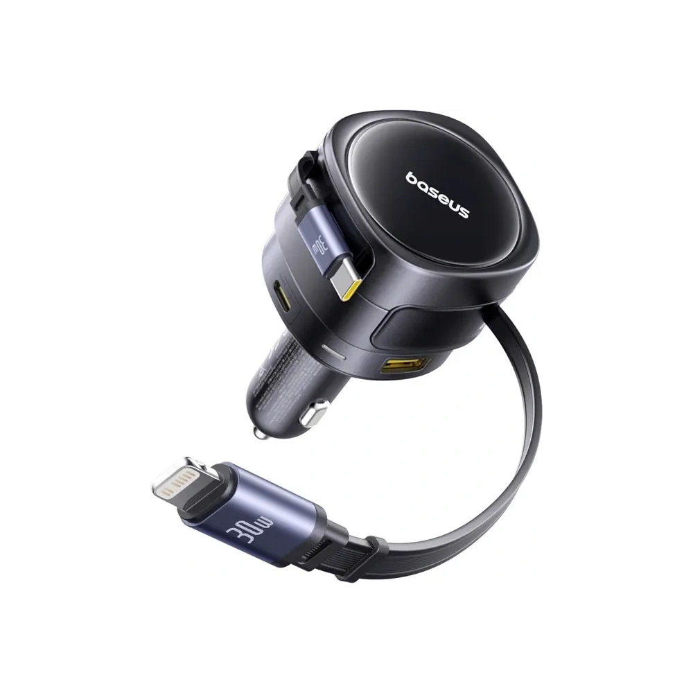 Hurtownia GSM - Baseus Enjoyment Max Autós Töltő USB-A, USB-C USB-C és Lightning Kábelekkel 90W Fekete - BSU8970 - {ean13} - Hurt
