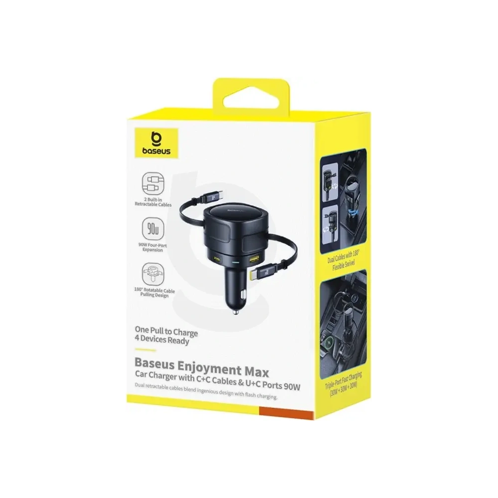 Wholesale Baseus Enjoyment Max Car Charger USB-A, USB-C with 2xUSB-C Cables 90W Black - BSU8971 - {ean13} - Hurt