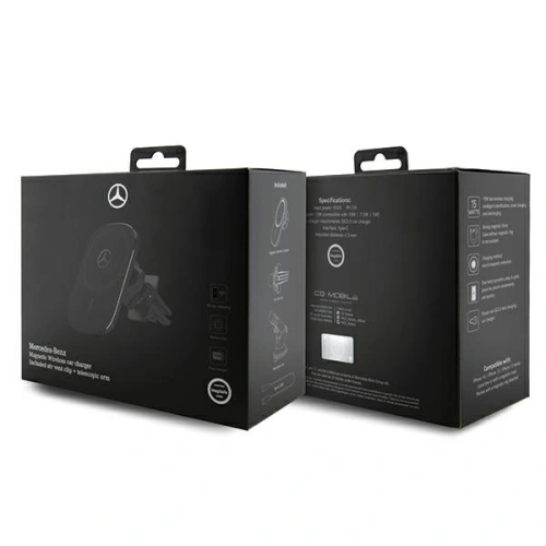 Uchwyt samochodowy do kartki / na szybę z ładowarką bezprzewodową Mercedes MEWCCGSLK 15W Silver Stars MagSafe czarny