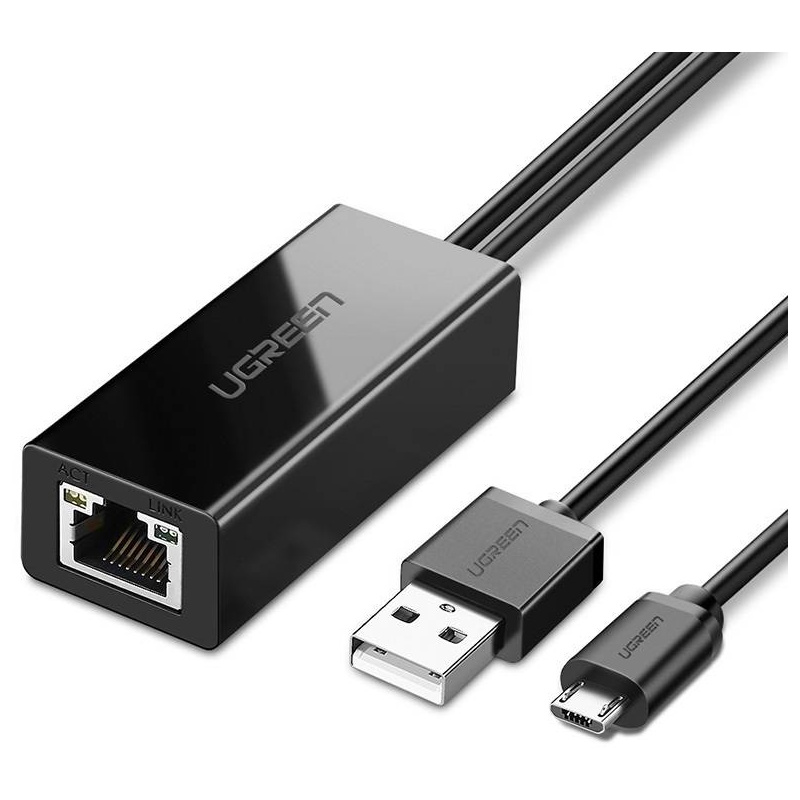 Ugreen Distributor - 6957303839858 - UGR311BLK - UGREEN 30985 Chromecast Ethernet Adapter Micro USB to RJ45 (black) - B2B homescreen