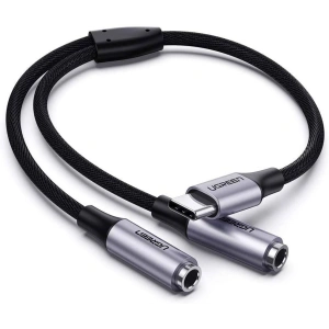 Audio AUX splitter UGREEN kabel USB-C, 25cm (stříbrný)