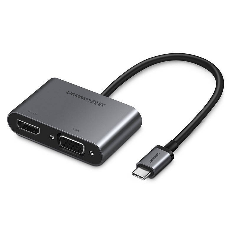 Hurtownia Ugreen - 6957303855056 - UGR323SLV - Adapter UGREEN USB-C do VGA + HDMI 4K, 25cm (srebrny) - B2B homescreen