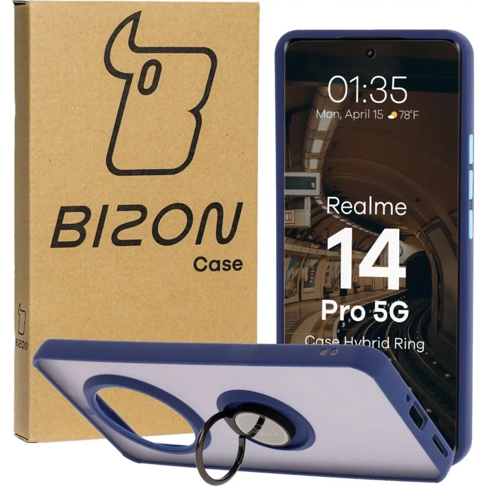 Wholesale Bizon Case Hybrid Ring Realme 14 Pro 5G smoky with a navy blue frame - BIZ9343 - {ean13} - Hurt