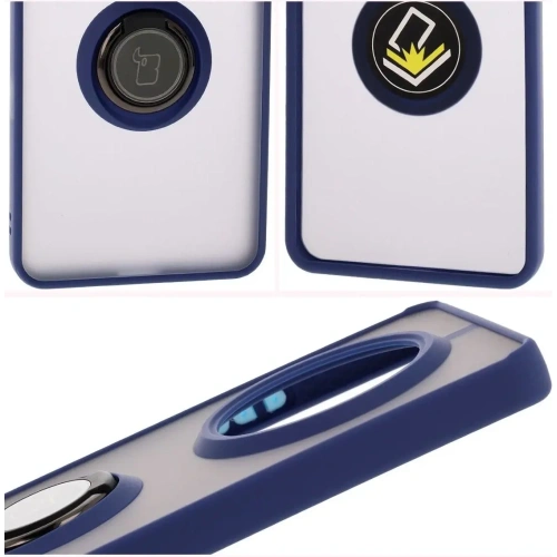Etui z uchwytem na palec Bizon Case Hybrid Ring do Realme 14 Pro 5G przydymione z granatową ramką