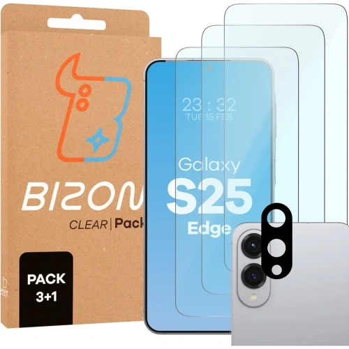 3x szkło na ekran + na aparat BIZON Clear 2 Pack do Samsung Galaxy S25 Edge