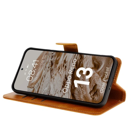 Etui z klapką Bizon Case Pocket do Oppo Reno13 brązowe