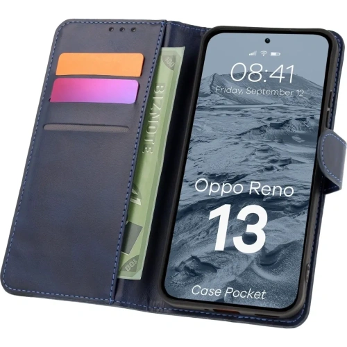 Etui z klapką Bizon Case Pocket do Oppo Reno13 granatowe
