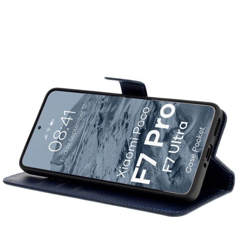 Etui z klapką Bizon Case Pocket do Xiaomi POCO F7 Pro / F7 Ultra granatowe