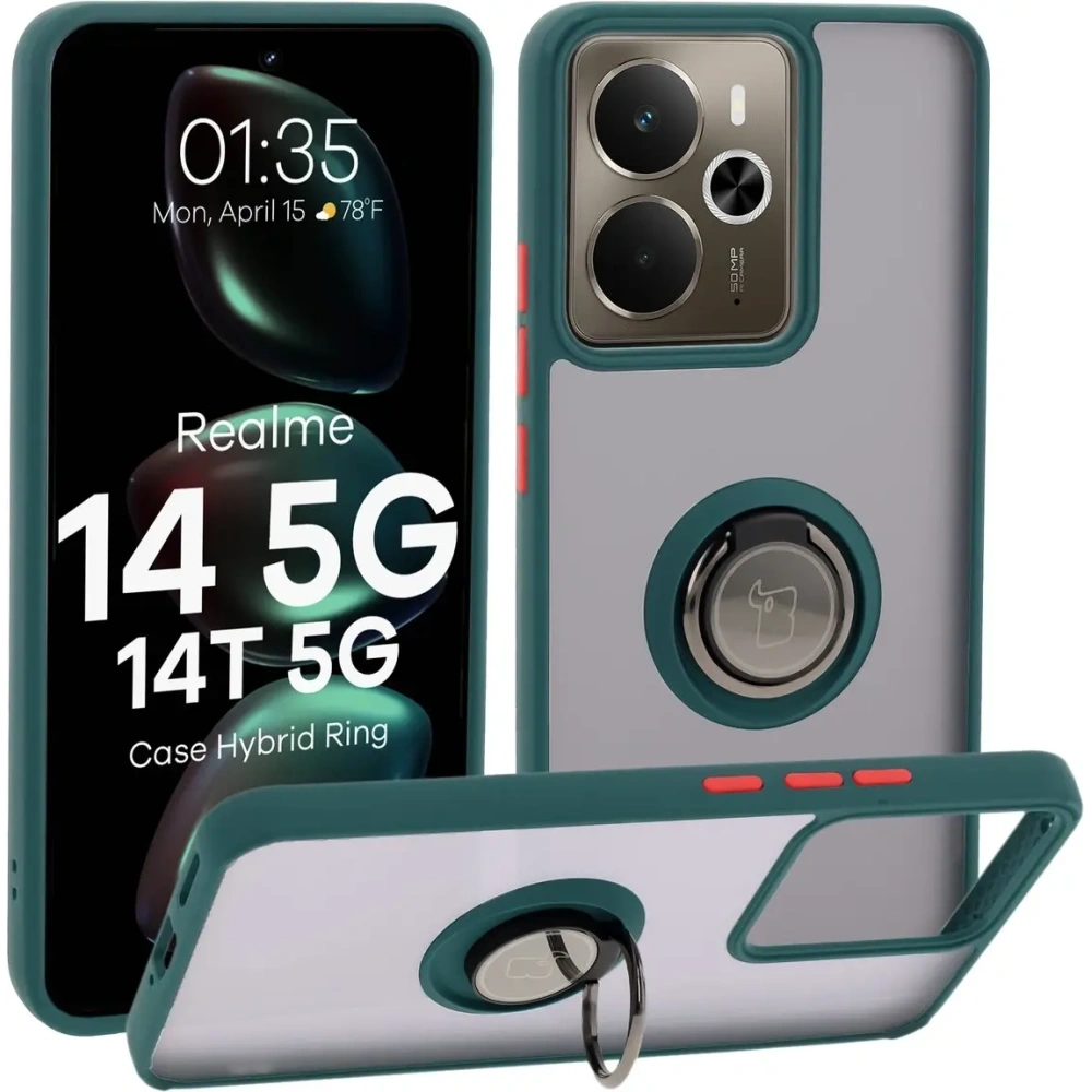 Hurtownia GSM - Husa Bizon Case Hybrid Ring Realme 14 5G / 14T 5G fumurie cu un cadru verde închis - BIZ9372 - {ean13} - Hurt