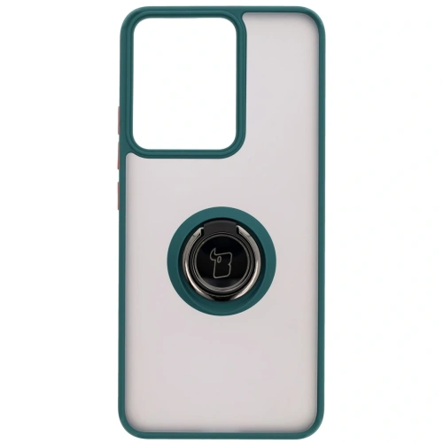 Etui z uchwytem na palec Bizon Case Hybrid Ring do Realme 14 5G / 14T 5G przydymione z ciemnozieloną ramką