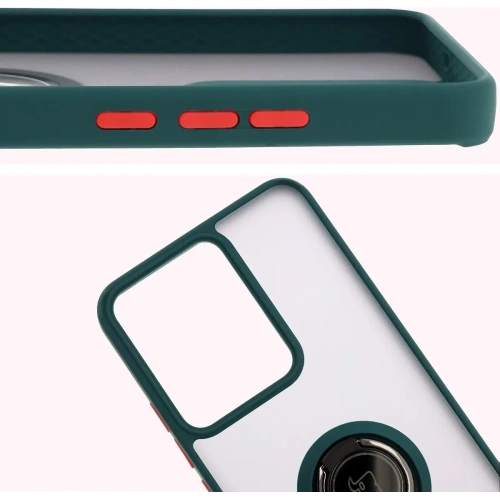 Etui z uchwytem na palec Bizon Case Hybrid Ring do Realme 14 5G / 14T 5G przydymione z ciemnozieloną ramką