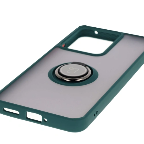 Etui z uchwytem na palec Bizon Case Hybrid Ring do Realme 14 5G / 14T 5G przydymione z ciemnozieloną ramką