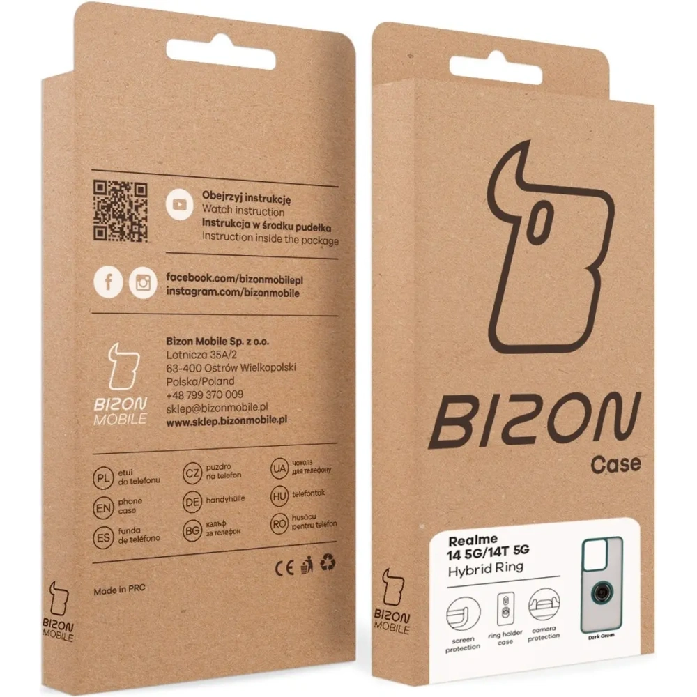 Hurtownia GSM - Husa Bizon Case Hybrid Ring Realme 14 5G / 14T 5G fumurie cu un cadru verde închis - BIZ9372 - {ean13} - Hurt