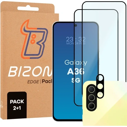2x szkło na ekran + szkło na aparat Bizon Edge 2 Pack do Samsung Galaxy A36 5G