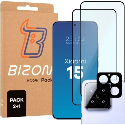 2x szkło na ekran + szkło na aparat Bizon Edge 2 Pack do Xiaomi 15