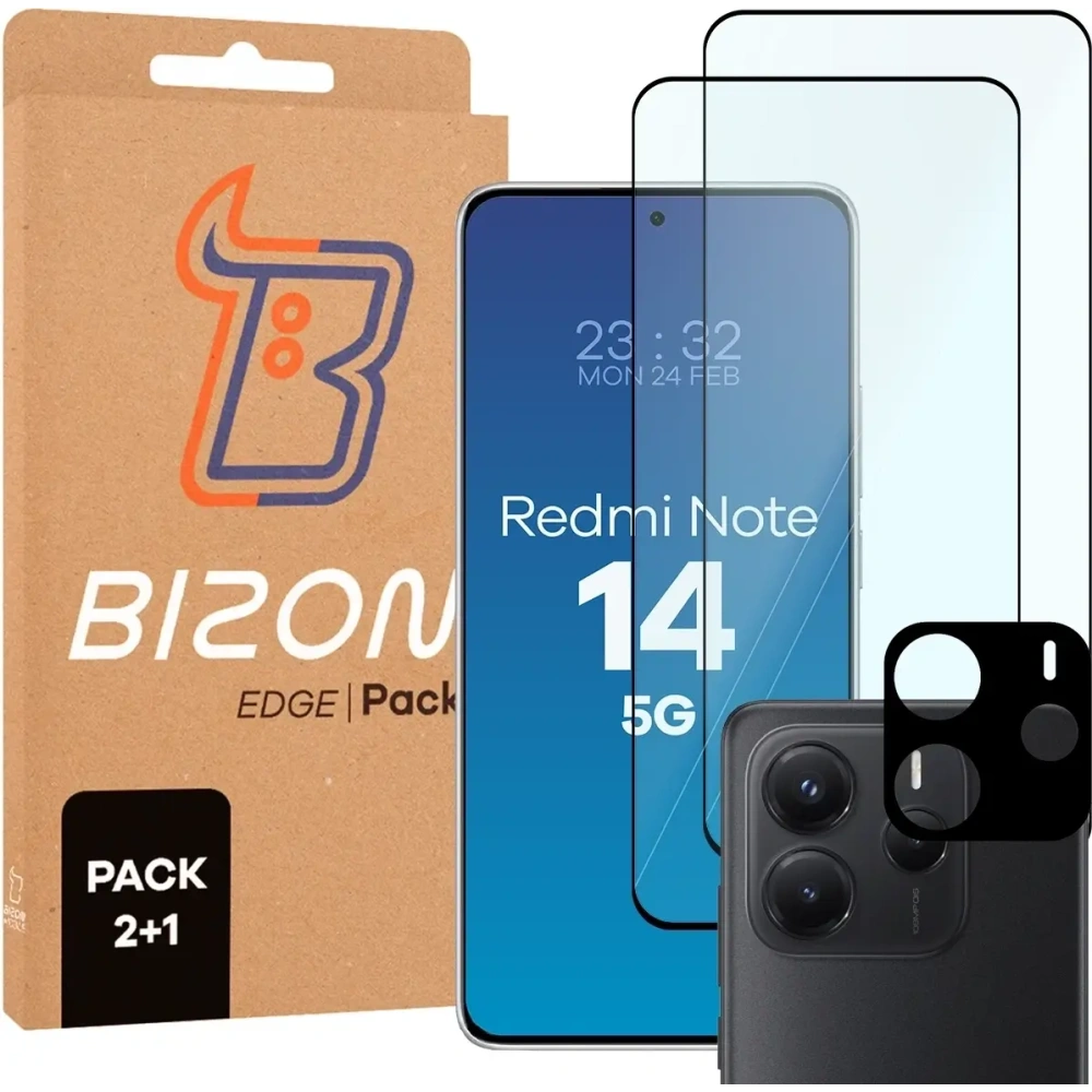 Hurtownia GSM - Bizon Edge 2 Pachet 2x sticlă temperată + protecție lentilă Xiaomi Redmi Note 14 5G - BIZ9411 - {ean13} - Hurt